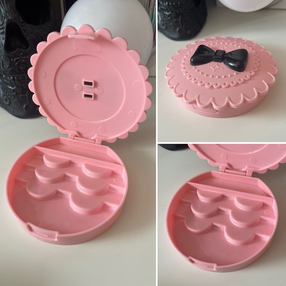 3/$15 Travel Plastic Lashes Case Pink with Black Bow